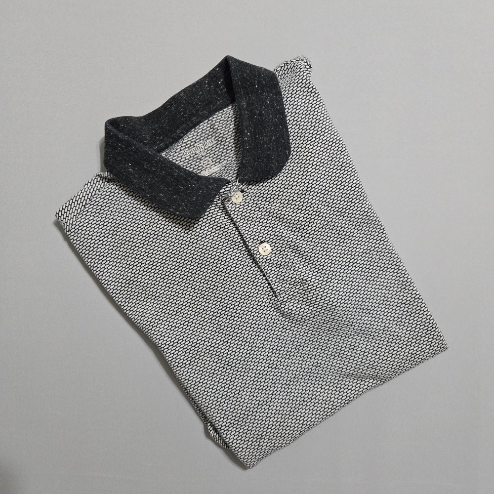 Goodfellow & Co Polo Shirt Large Black White Micro Pattern Textured Short Sleeve
